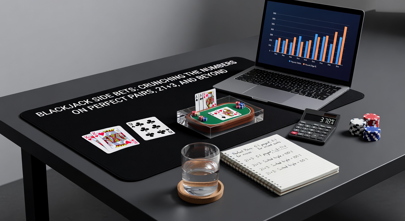 Blackjack-Tisch mit markierten Nebenwetten-Bereichen für Perfect Pairs und 21+3, beleuchtet im Casino-Licht