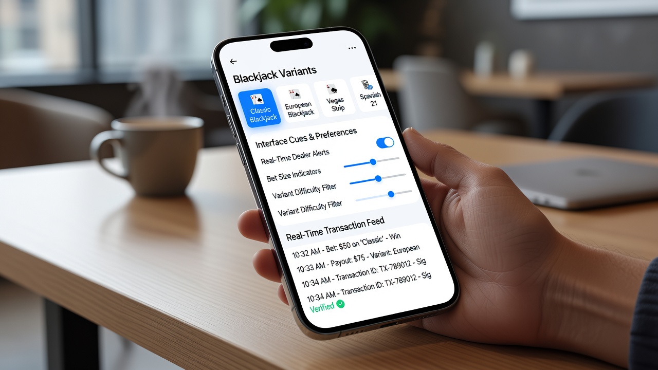 Transaktionssignale und Variantenauswahl in einer mobilen Blackjack-App